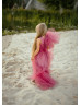 V Neck Dusty Rose Tulle Maxi Flower Girl Dress